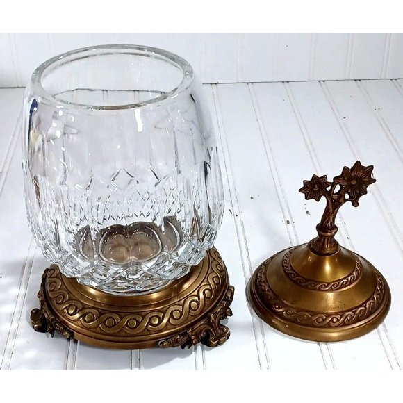 CASTILIAN LEAD CUT CRYSTAL BRONZE PEDESTAL CANDLE LAMP CENTERPIECE BOWL VASE - Picture 3 of 11